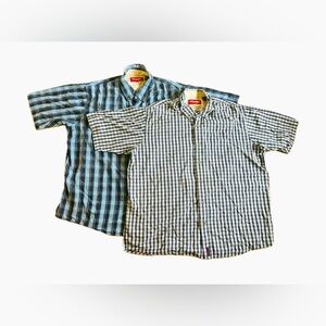 Wrangler Short Sleeve Mens’s Button Down Lot Of 2  XL Plaid Blue, Black …